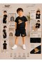 Summer Zippered Teddy Bear Printed Boys' Black Shorts, Black T-Shirt Set - 2