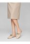Women's Cream Patent Leather Large Stone Buckle Transparent Mesh Detailed Oval Toe Open Back Ballerinas