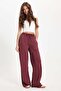 Women's relaxed fit corduroy pants with drawstring waist, elasticated stripes, and double pockets - burgundy - 7