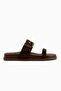 Anelia Brown Suede Buckle Women's Slippers - 2