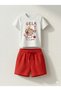 Boys' Gelato Printed White T-Shirt and Red Shorts Cotton 2-Piece Set - 3