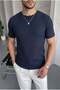 Men's regular fit crew neck ribbed knit t-shirt - navy - 6