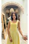 Thick Straps and Ruffles - Yellow Dress with Lace-Up Back 3938 - 2