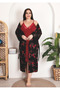 Rose Patterned Viscose Fabric 2-Piece Luxury Nightgown and Dressing Gown Set 19226