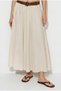 Women's Cream 100% Cotton Pleated Lined Belt Detailed Maxi Skirt De261079 60286313 - 5