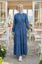 Women's Buttoned Ruffle Detailed Dark Blue Denim Dress - 3