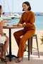 Women's Plus Size Long Sleeve Waist Belt Detailed Woven Blouse Trousers Set Relaxed Fit Casual Stylish - 3