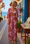 Women's Plus Size Oversize Woven Beach Blouse Pants Set V-Neck Three Quarter Sleeve Batwing Long Length - 2