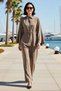 Women's Plus Size Raglan Sleeve Shirt Collar Belted Relaxed Cut Wide Leg Elastic Pants Set