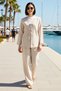 Women's Plus Size Long Sleeve Lace up Woven Blouse Pants Set Relaxed Fit Casual Modern Stylish
