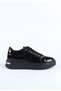 Women's Genuine Leather Thick Soled Lace-Up Sports Shoes & Sneakers Black Patent Leather