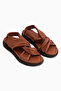 Jennie Genuine Leather Tan Cross-Strapped Women's Sandals - 3