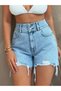 Women's Light Blue High-Waisted Jean Shorts – Denim Shorts with Ripped Detail - 7