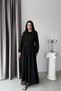 Black Waist Detailed Tulle Sleeves Lined Long Dress
