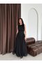 Black Belted Pleated Crew Neck Maxi Chiffon Dress - 2