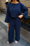 Loose-Fit Comfortable Trousers and Pool Collar Crop Blouse Muslin Fabric Top and Bottom Set - 7