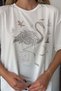 Women's crew neck t-shirt with rhinestone flamingo design - white - 5195 - 2