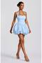 Imported Full Lycra Modal Fabric and Woven Fabric Lined Back Gipe Elastic Mini Balloon Dress-Blue - 2