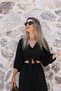 Black Balloon Sleeve Tie-Down Blouse and Pants Set - 3
