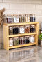 3-Tier Wooden Stand with 15 Spice Jars Set 300 ml Glass Jars with Transparent Labels Spice Storage Container Organizer