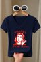 Women's Retro Women's Figure Printed Text Printed Basic Daily Use V-Neck Slim Fit Lycra T-Shirt - 3