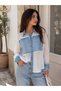 New Season Washed Denim Look Casual Women's Shirt with Chiffon Detail - 2
