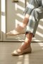 Women's Beige Daily Print Detailed Round Toe Ballerina Shoes Tr23Ms05C - 3