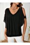 Women's Short Sleeve V-Neck Off the Shoulders Loose Chiffon Blouse - 3