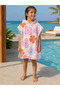 Floral Patterned Pink Children's Poncho Towel Hooded Sea Beach Pool Poncho - 3