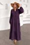 Batwing Sleeve Detailed Muslin Casual Dress Mürdüm 9330-E - 3