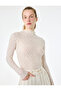 Slim Fit Transparent Long Sleeve High Neck Lace T-Shirt - 2