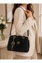 Stylish Women's Hand and Shoulder Bag with Striped Gold Detail, Lined Interior, 2 Compartments and Adjustable Strap - 4