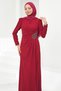 Burgundy Draped Crepe Evening Dress with Stone Waistband - 2