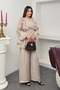 Tensel Modal Fabric Flounce and Belted Blouse and Trouser Set 080 - Beige - 3