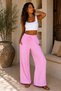 Women's Fabric Embossed Detailed Loose-Fitting Trousers with Wide Legs and Lace-Up Front, Stylish Twist Detail - 3