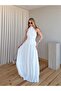 White Long Halter Neck Draped Dress - 8522 - 5