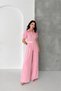 Women's Pink Shirt Collar Belt Wide Leg Jumpsuit Nbk4197 - 5