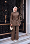 Women's Detailed Crinkled Suit in Brown