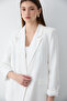 Women's White Striped Lined Blazer Jacket with Sleeve Detail - 3