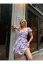 Women's Purple Balloon Sleeve Back Detailed Mini Chiffon Dress Yel0329 - 3