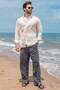 Beige 100% Cotton Muslin Fabric Men's Shirt E6775 - 5