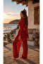 Red Lux Chiffon Fabric Blouse and Pants Beach Wear 2 Piece Set L/Xl - 3