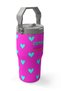 600 ml Pink Water Green Heart Printed Girl's Water Bottle with Straw and Handle 38908 - 2