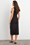 Women's Black Slit Midi Dress with Buckle Accessories Ees003023 - 6