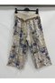 Women's Beige Italian Floral Patterned Straw Belted Wide Leg Linen Palazzo Trousers 38 - 44 Size - 2
