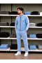 Men's summer/seasonal 2-thread combed cotton wide-leg baby blue tracksuit set