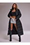Women's Black Long Inflatable Coat Stand Collar Maxi Puffer Coat