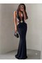 Women's Black Halter Neck Maxi Dress with Windowed Zirconium Buckle Detail