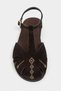 Wood Bitter Brown Suede Leather Embroidery Detail Flat Sole Women's Sandals - 6