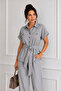 Women's Button-Detail Shirt with Collar and Belt 2-Piece Suit/Gray - 5